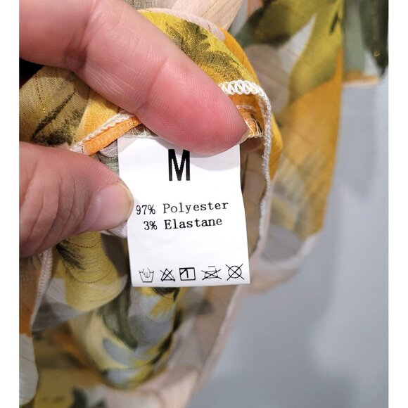 Shein Floral Off-Shoulder Tie-Front Cropped Sheer Top with Bell Sleeves Size M - Picture 4 of 9